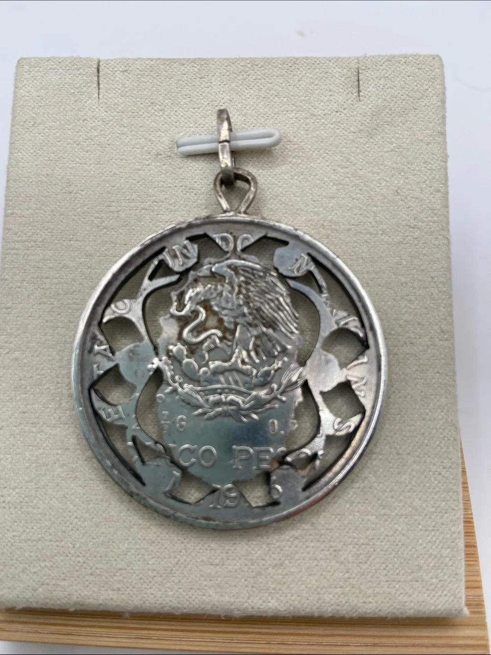 Silver Mexican 5 Peso Virgin Mary Coin Pendant Hand Carved Vintage Collectible